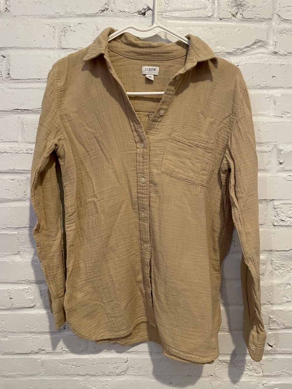 J. Crew Beige/Tan Gauze Textured Button-Down Shirt